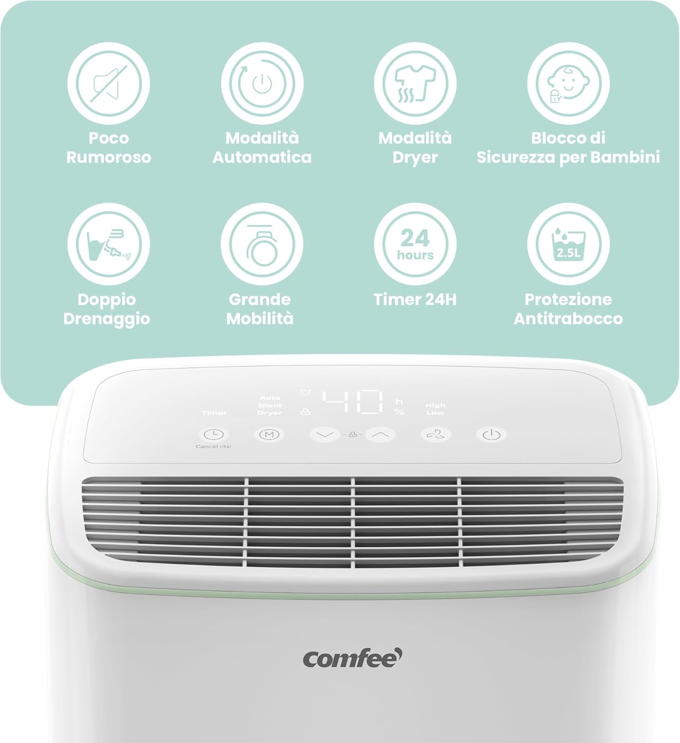 Comfee' Deumidificatore Casa 10L/24h, CDDOE-10DEN7-QA3(EU) - immagine 2