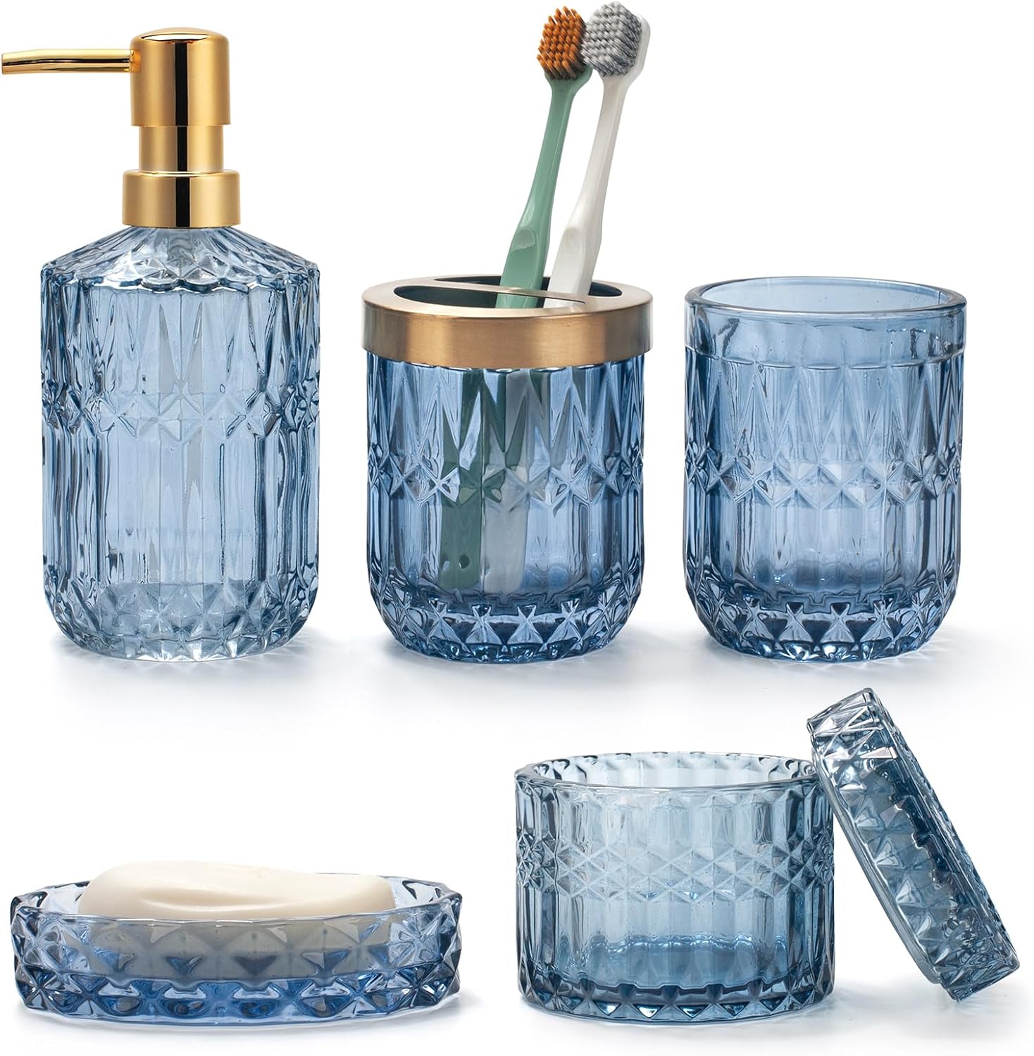 Ivailex Set 5 Accessori Bagno in Vetro Blu - immagine 1