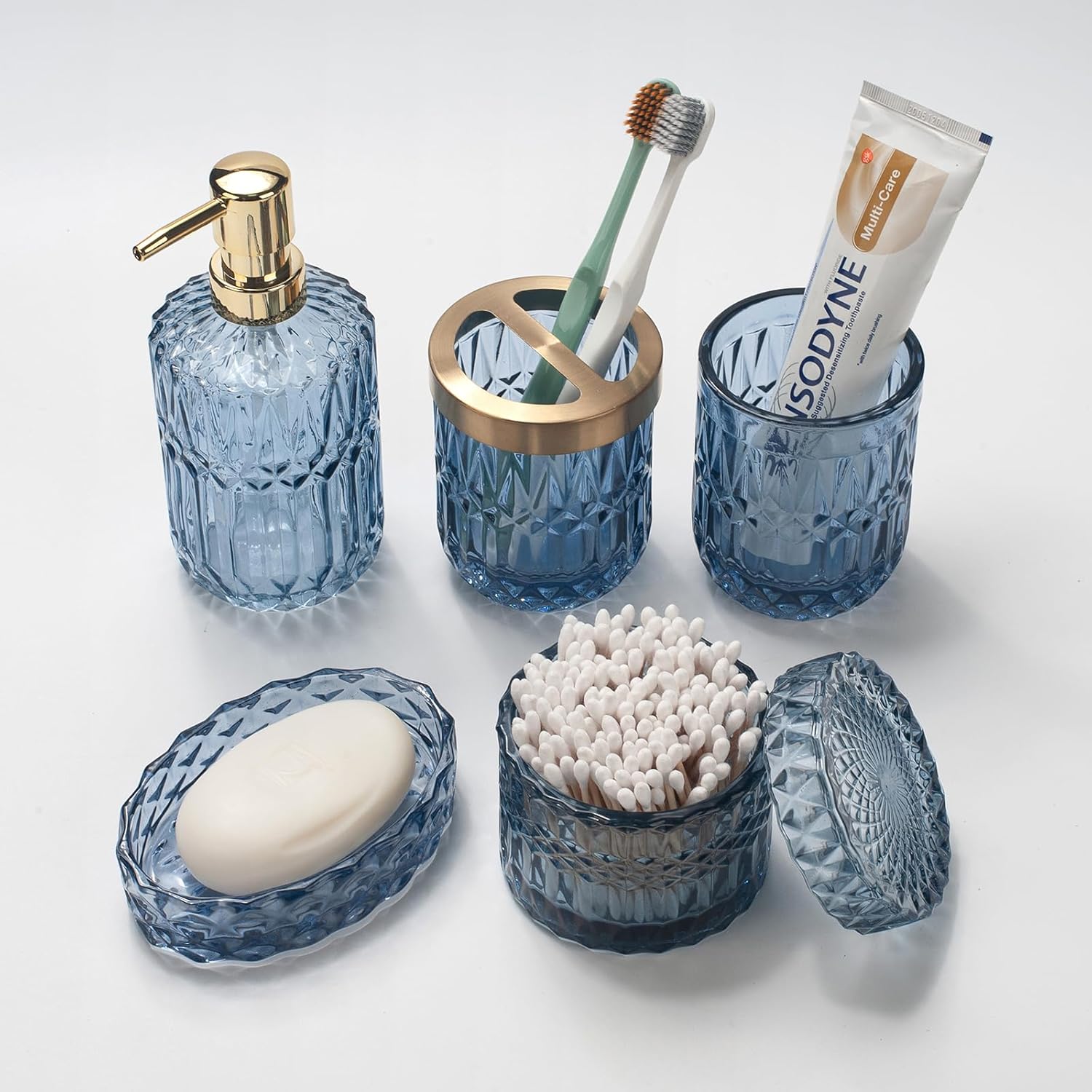 Ivailex Set 5 Accessori Bagno in Vetro Blu - immagine 2