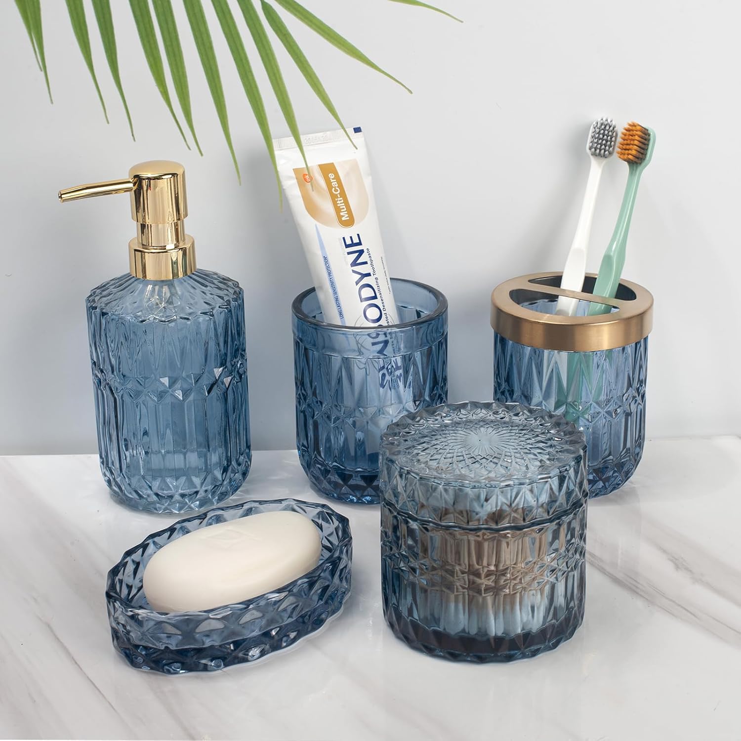 Ivailex Set 5 Accessori Bagno in Vetro Blu - immagine 3