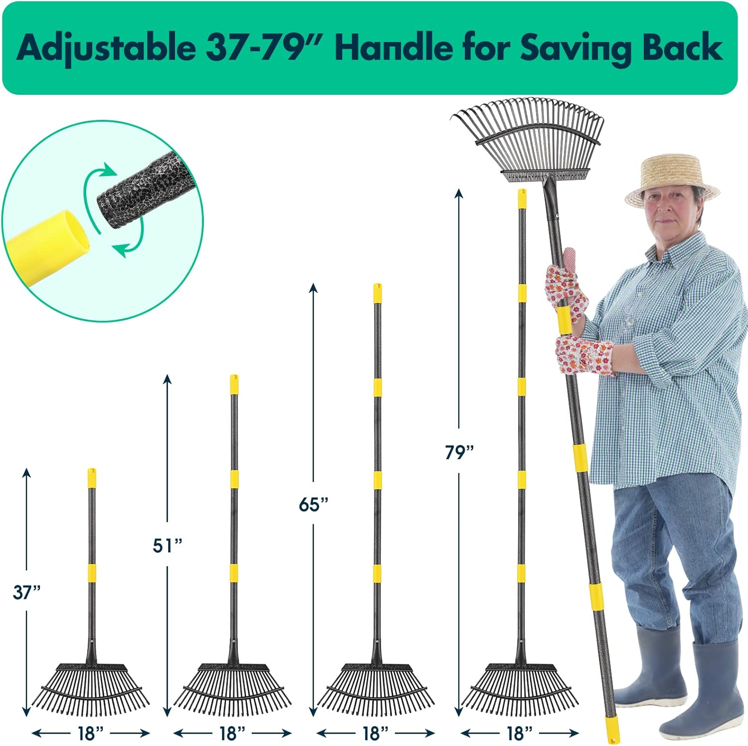 Dakepole Rastrello da Giardino 190cm, 25 Denti - immagine 3