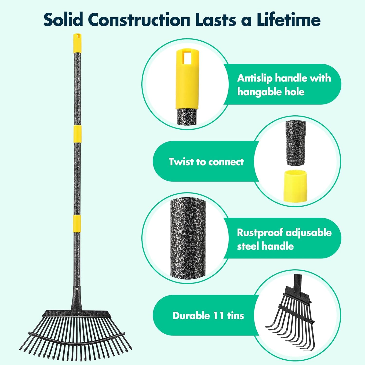 Dakepole Rastrello da Giardino 190cm, 25 Denti - immagine 6