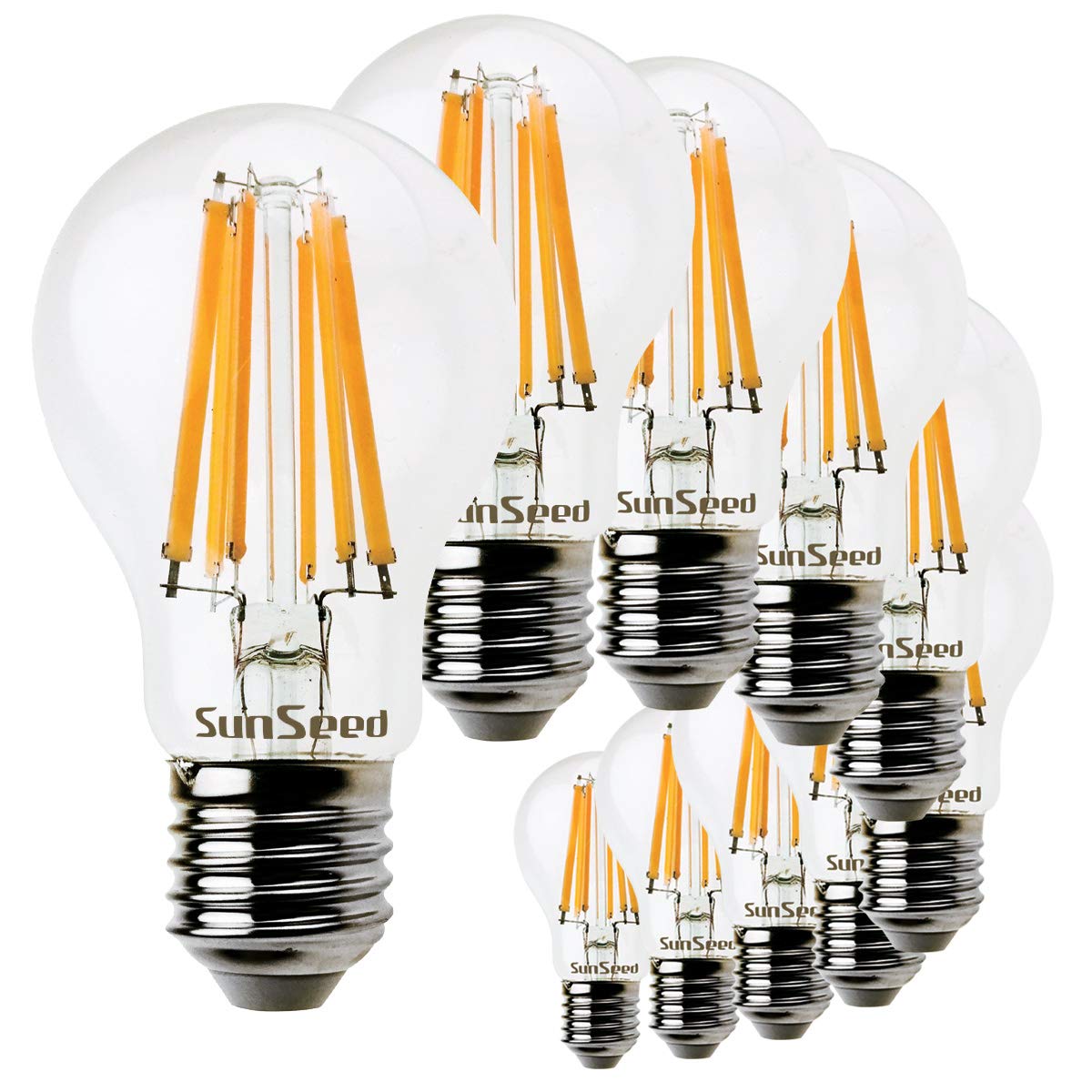SUNSEED 10x Lampadina E27 Filamento LED 10W Goccia A60 1200 Lm Luce calda 2700K