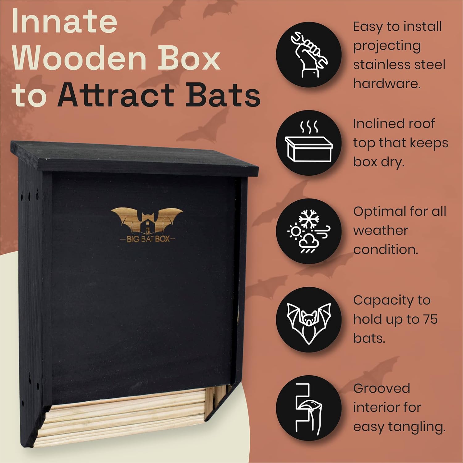 Wildyard Bat House For Outdoors - Casa Nera per Pipistrelli - immagine 4