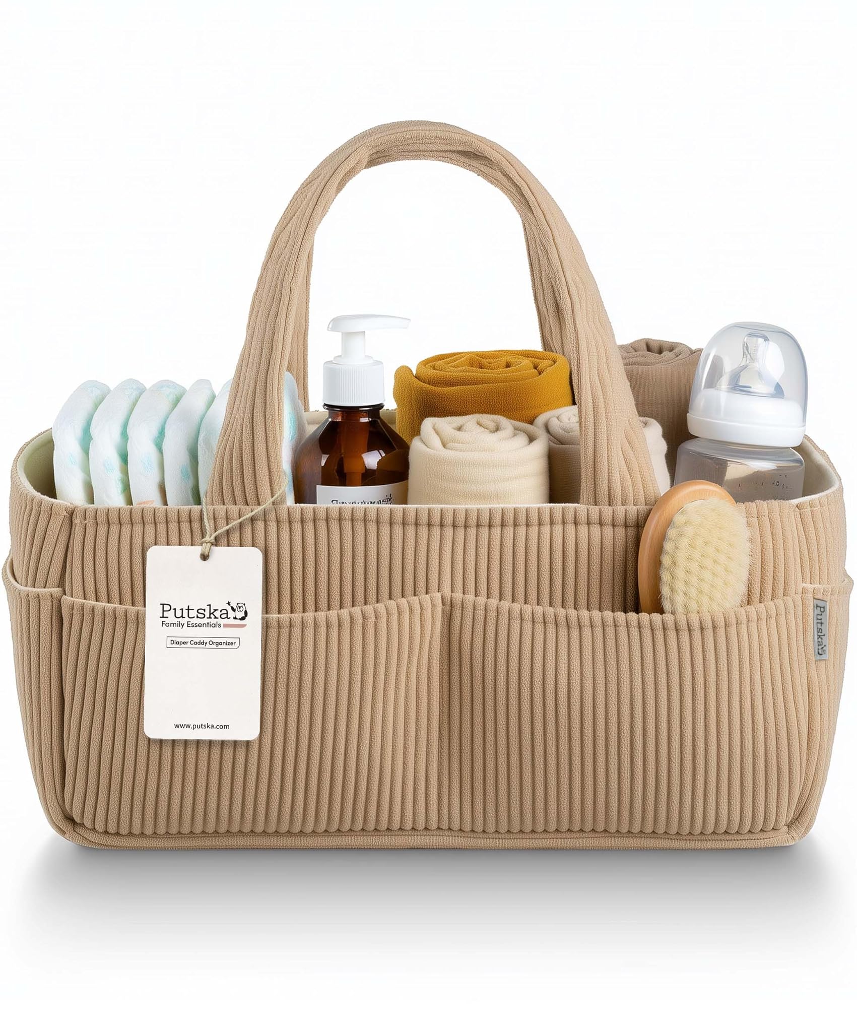 PUTSKA Portabannolini a righe in velluto marrone