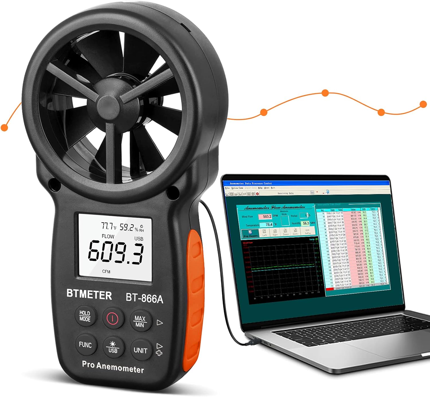 Btmeter BT-866A Anemometro Digitale Palmare