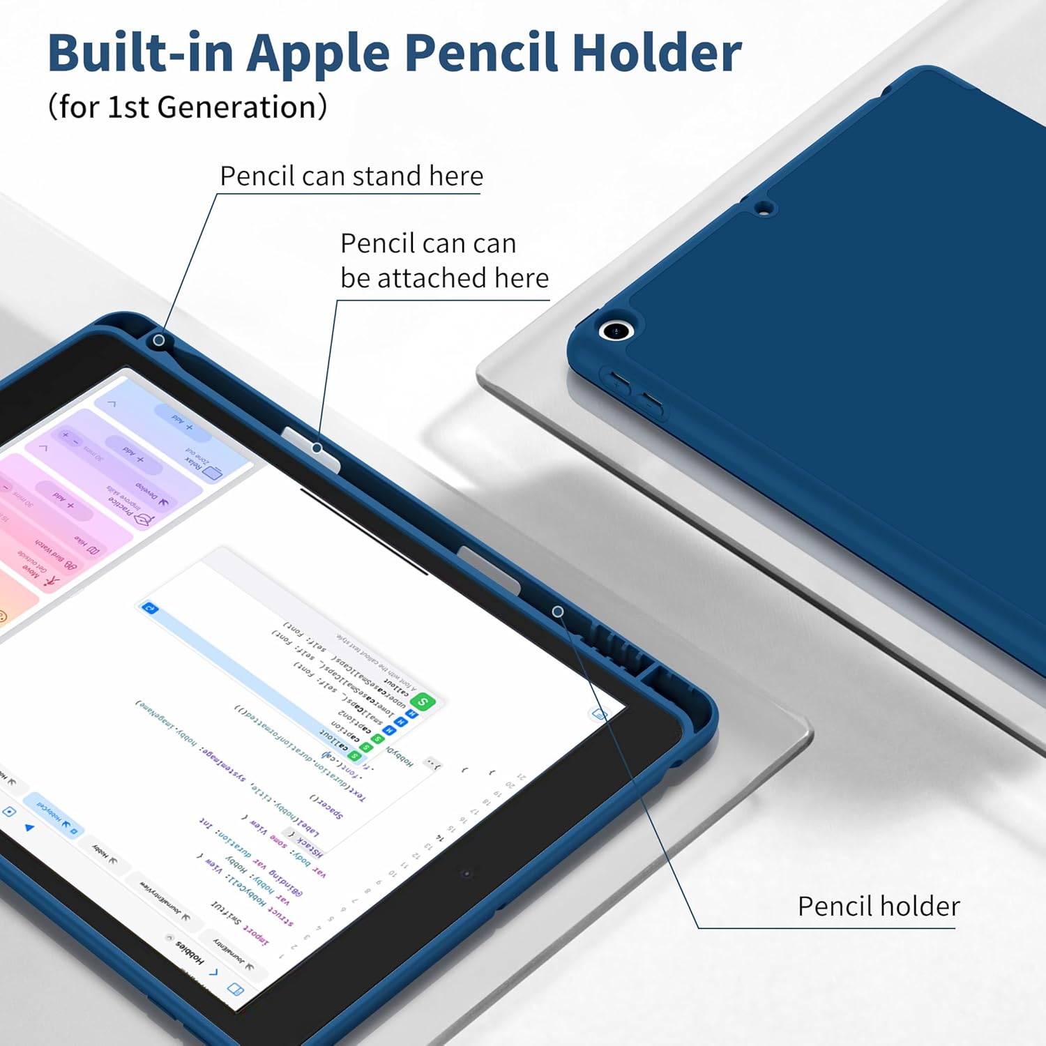 Cacoe Cover per iPad 8a/7a Gen 10.2 con Pencil Holder, Blu - immagine 3