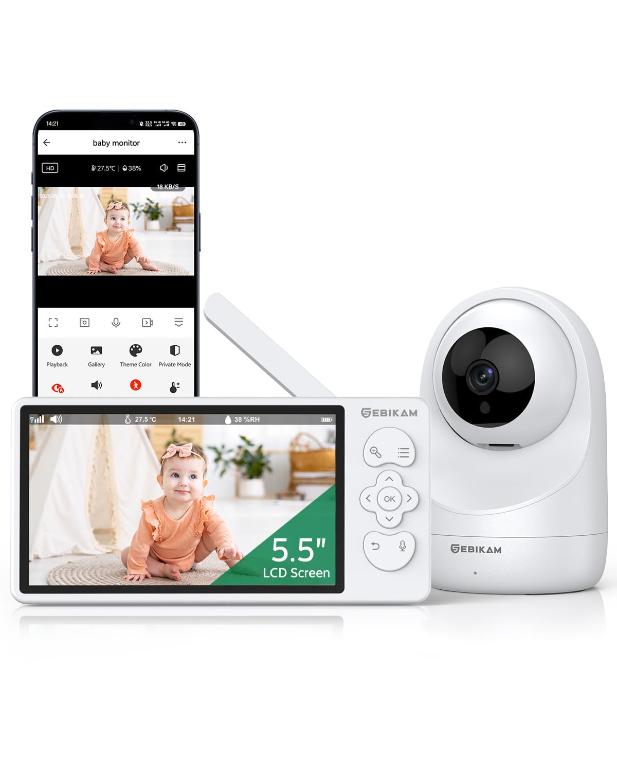 Sebikam Baby Monitor 2K/3MP con Camera e App, Schermo 5,5"
