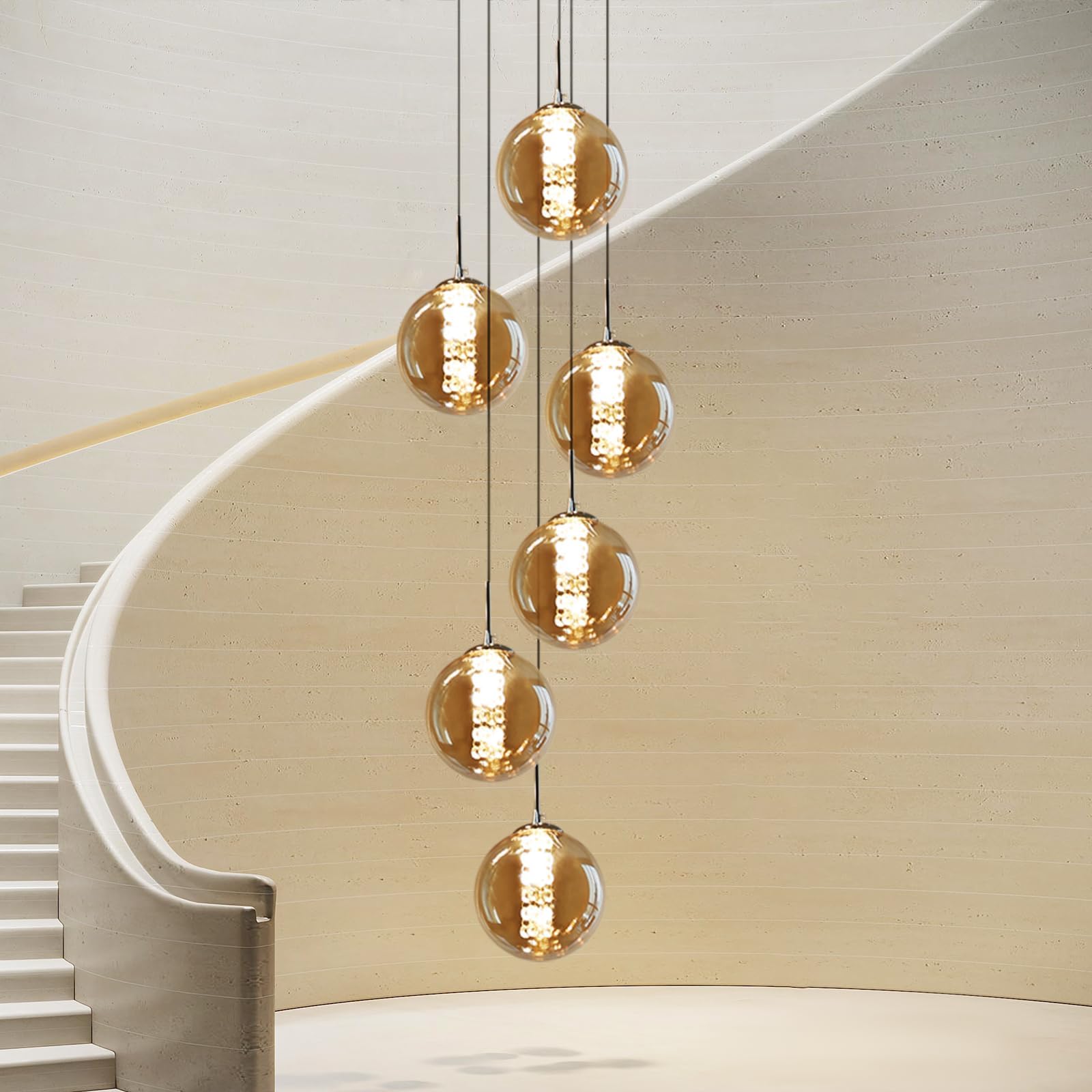 Lampada a Sospensione Sfera 6 Fiamme, Ambra