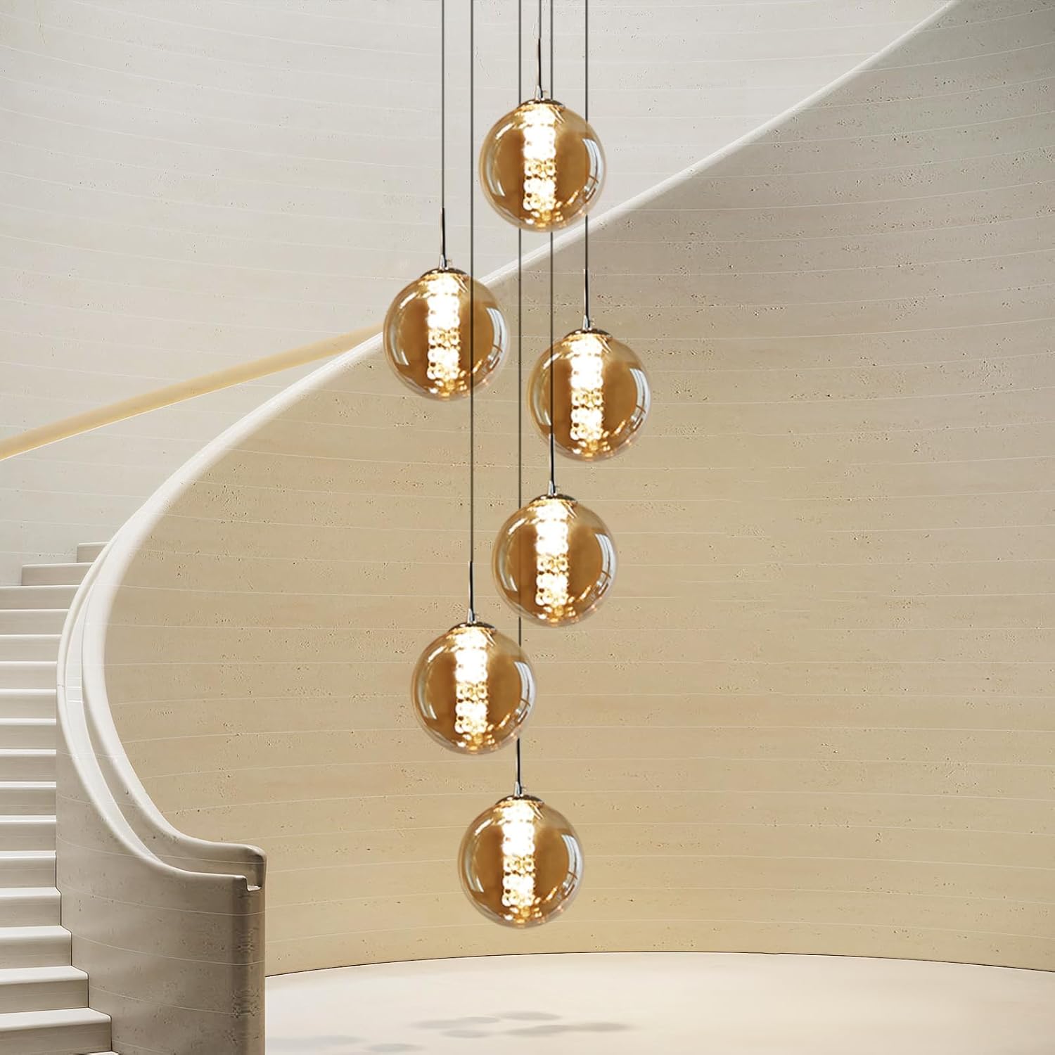 Lampada a Sospensione Sfera 6 Fiamme, Ambra - immagine 1