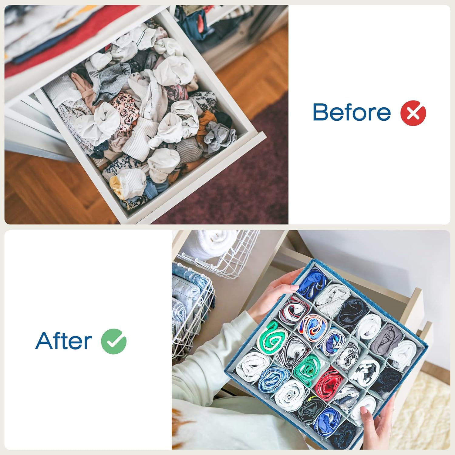 Aiqinu Organizer Cassetti Pieghevoli - Set da 2 - immagine 6