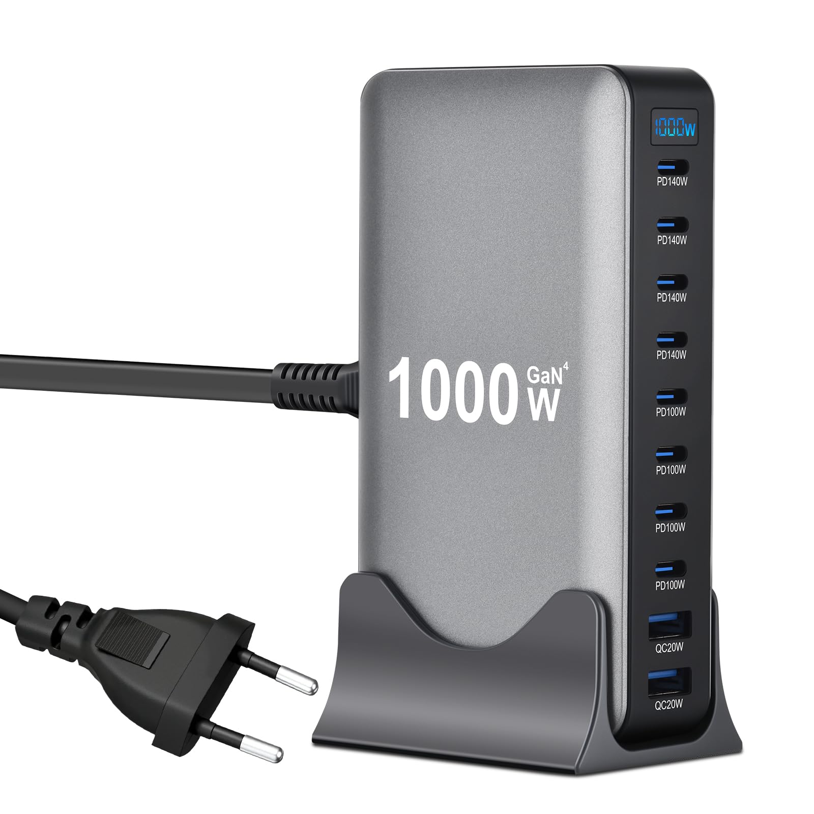 Caricatore USB Multiplo 1000W - 10 Porte (8 USB-C + 2 USB-A)