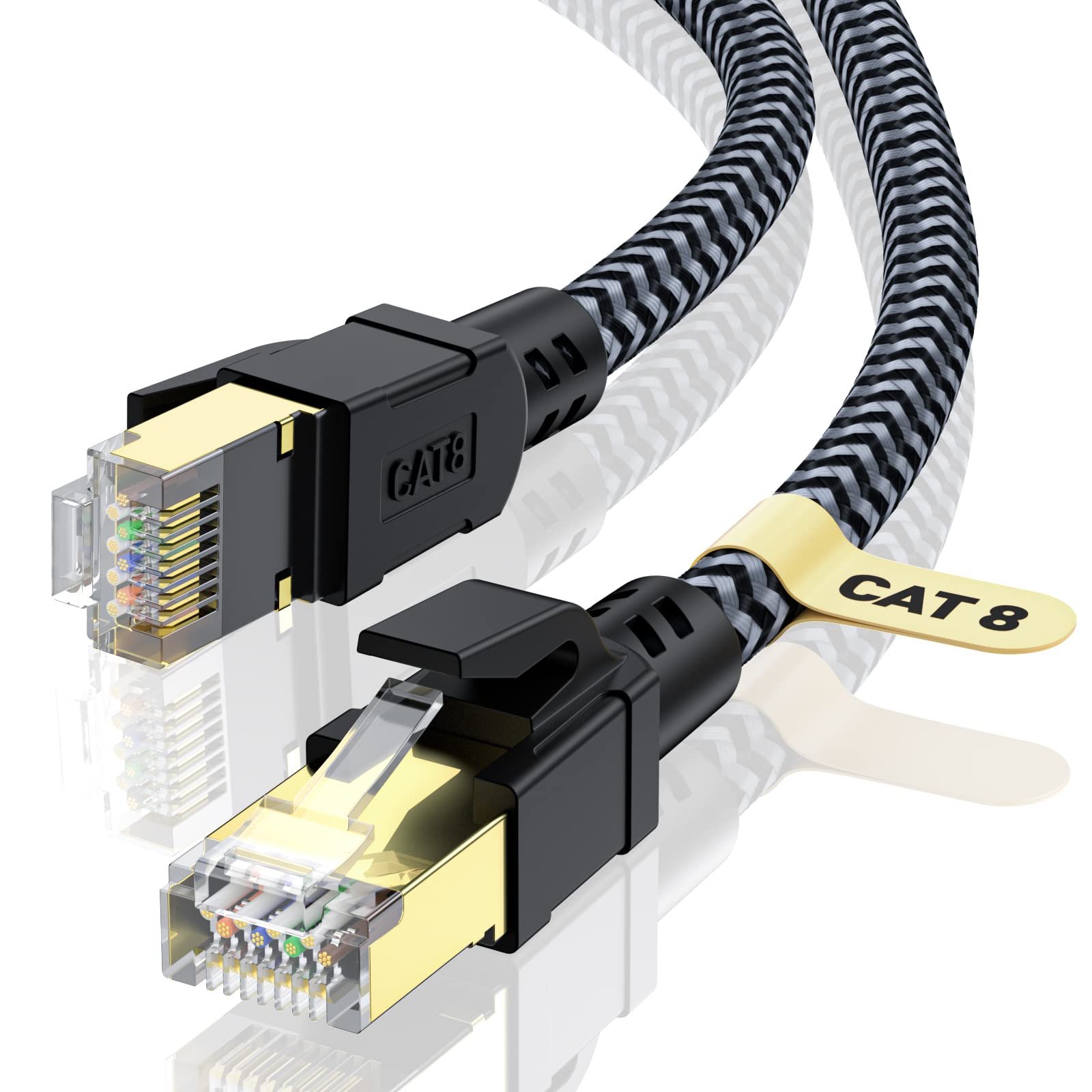 Cabneer Cavo Ethernet Cat 8 50M, Nylon Intrecciato