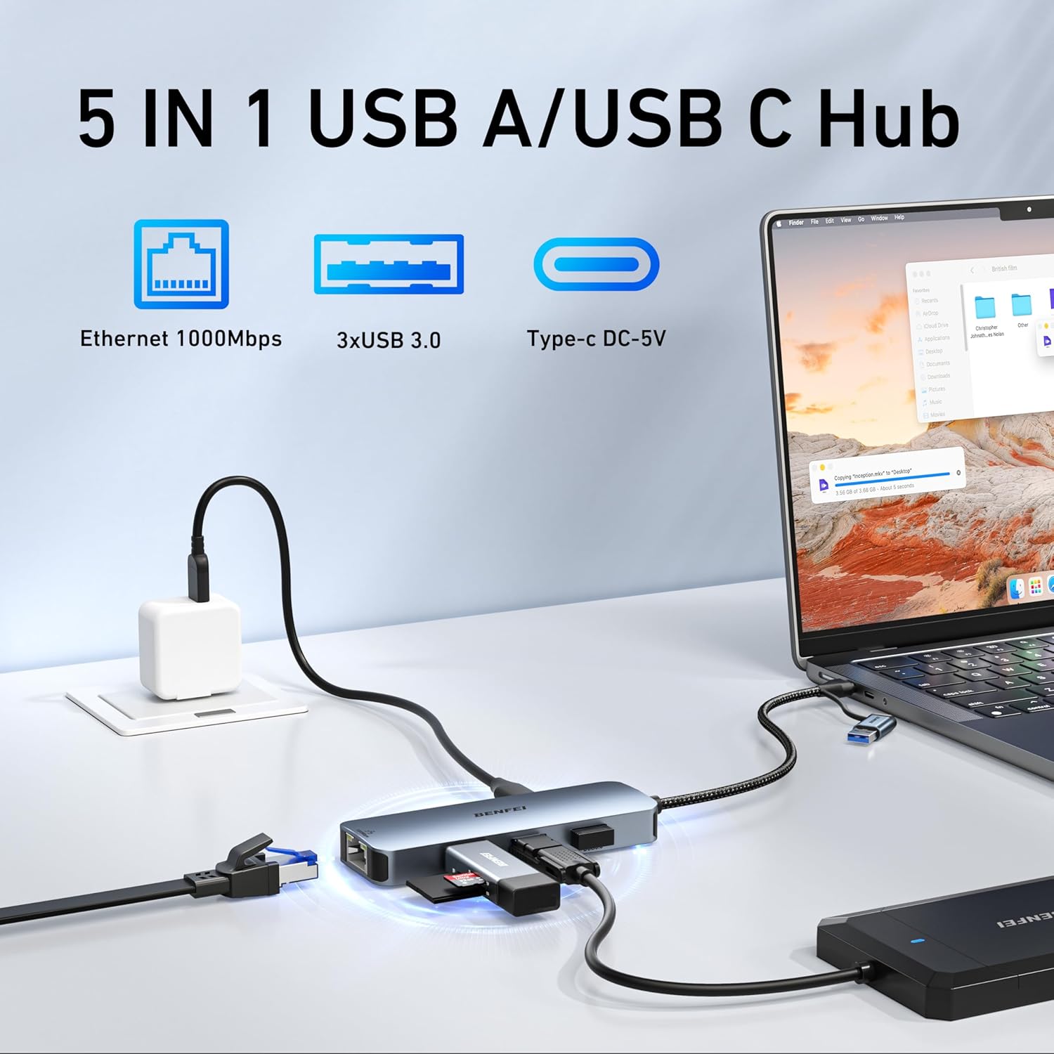 Benfei Adattatore USB C USB 3.0 Ethernet - immagine 2