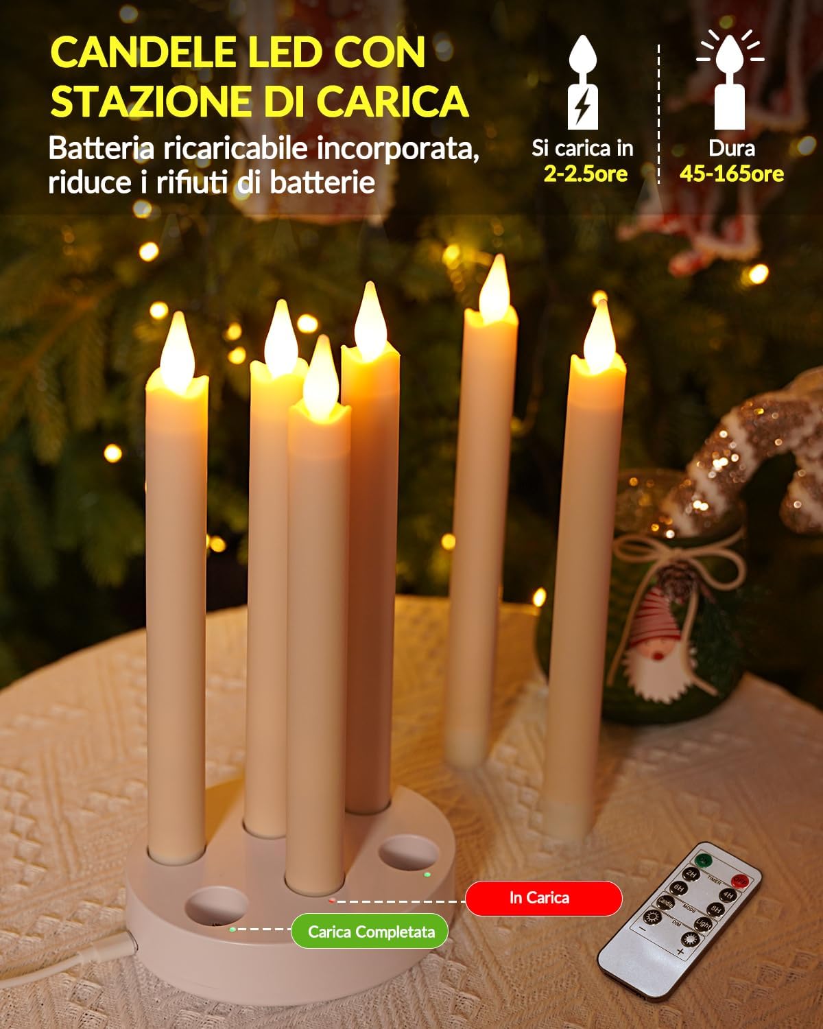 Candele LED Ricaricabili con Telecomando - Set 6 Pezzi - immagine 2