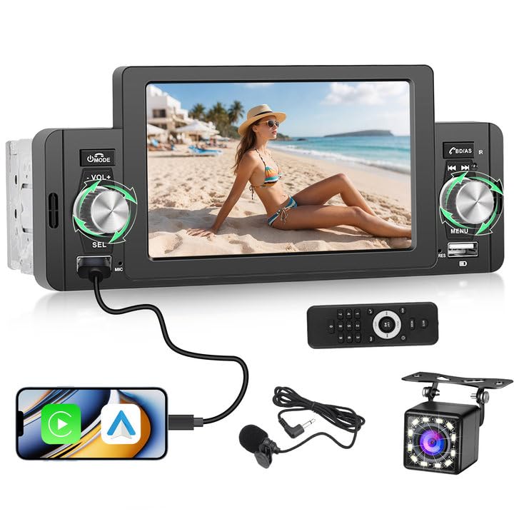 Hikity Autoradio 1 Din con Wired Carplay Android Auto