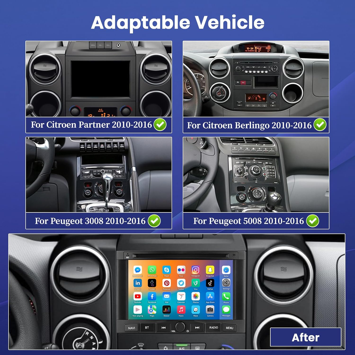 Hikity Android 13 Autoradio 7" per Peugeot/Citroen - immagine 2