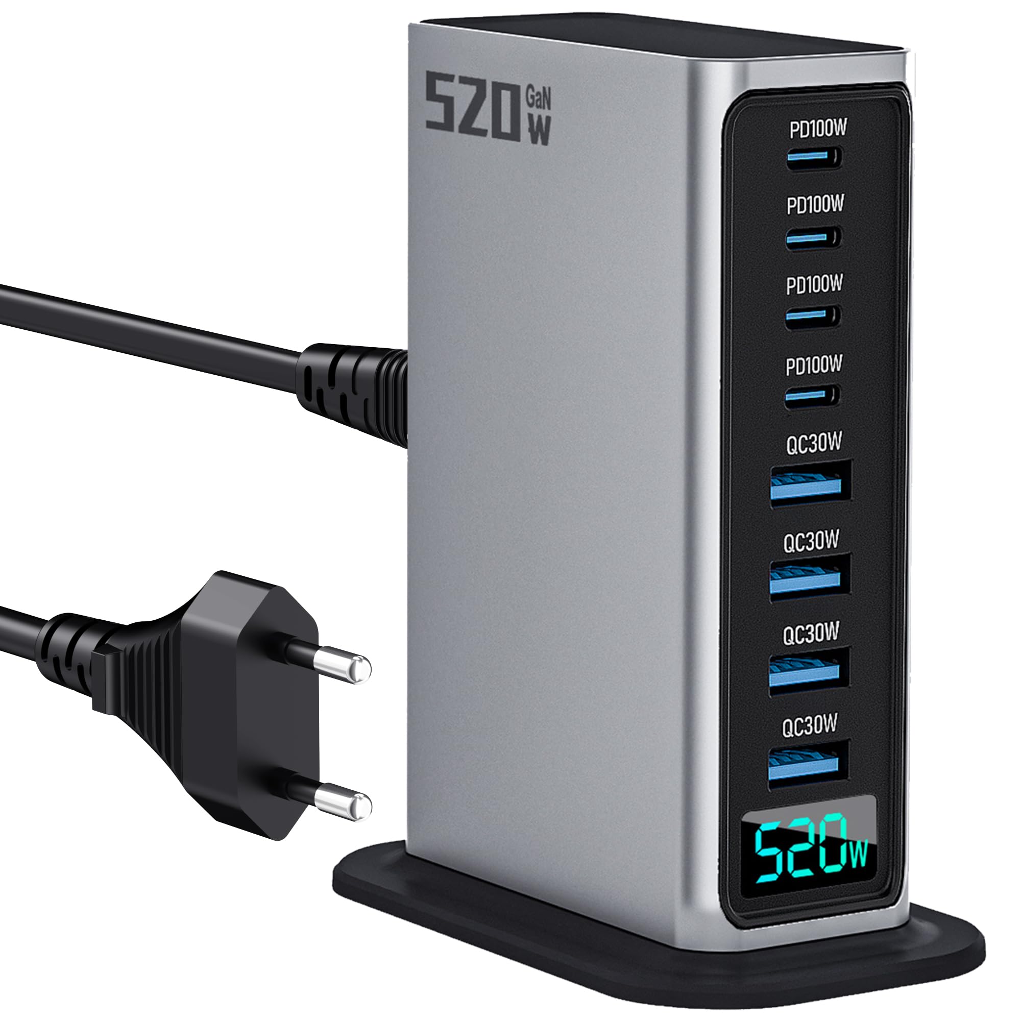USB C Charger Block 520W 8 Porte GaN Fast Charging Station