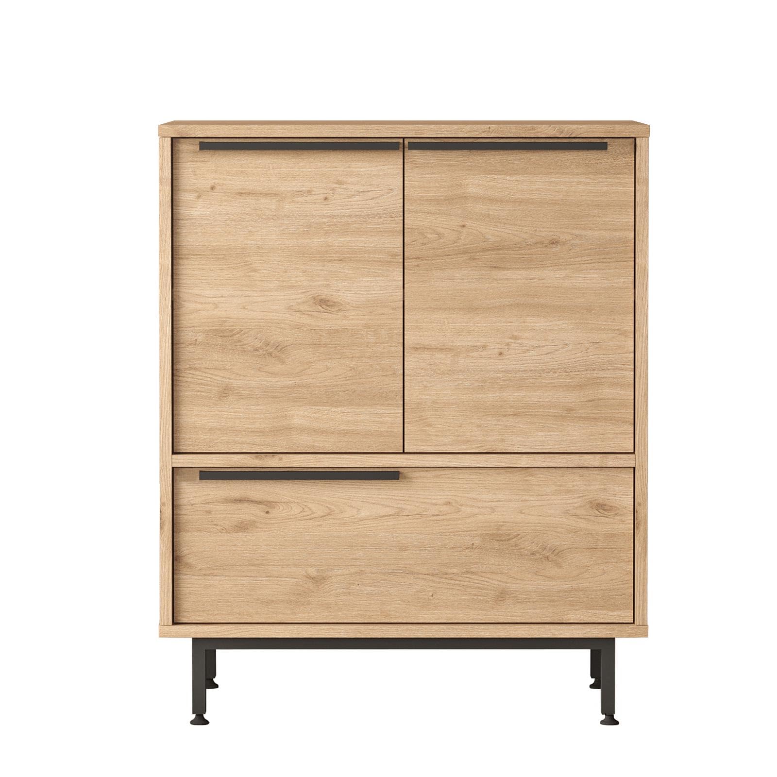 Buyqualia Credenza in Legno Rovere con Gambe in Metallo