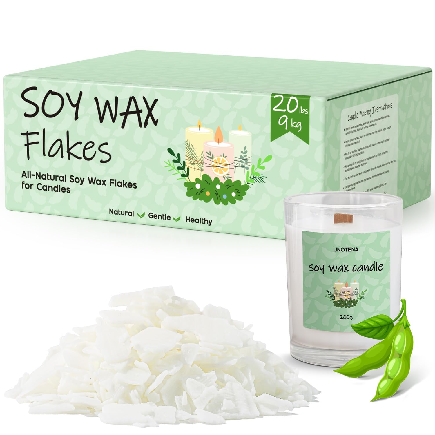 UNOTENA Cera di Soia Biologica Naturale per Candele 9KG