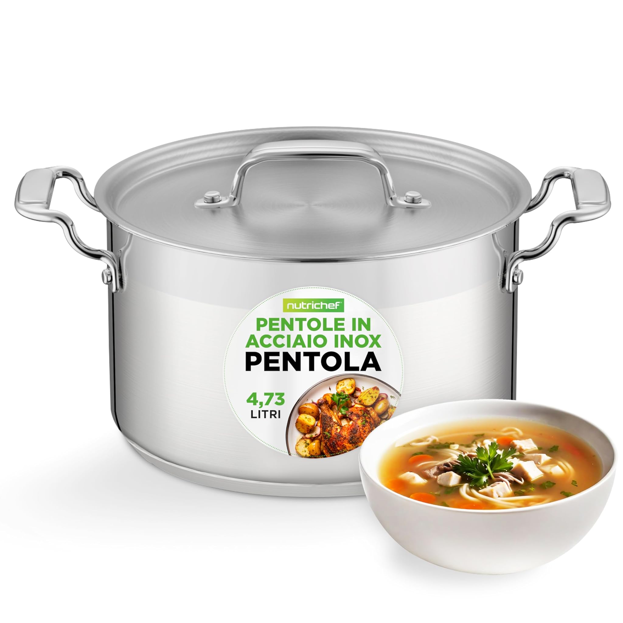 Nutrichef Pentola Acciaio Inox 5L con Coperchio