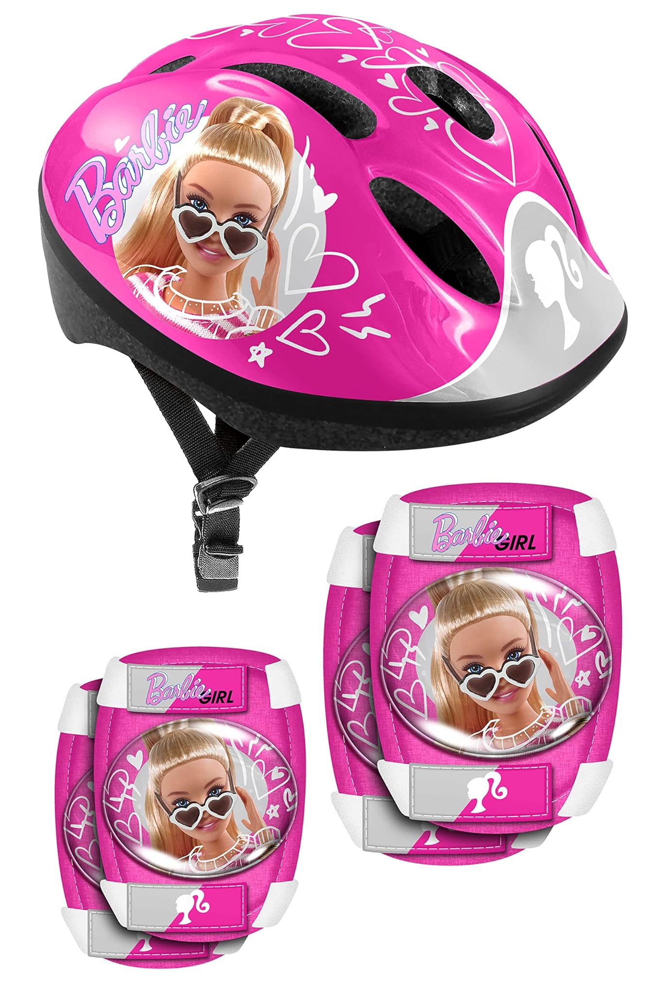 Stamp, Helmet + Elbow & Knee Pads Barbie Ragazza, rosa, 50-56 cm