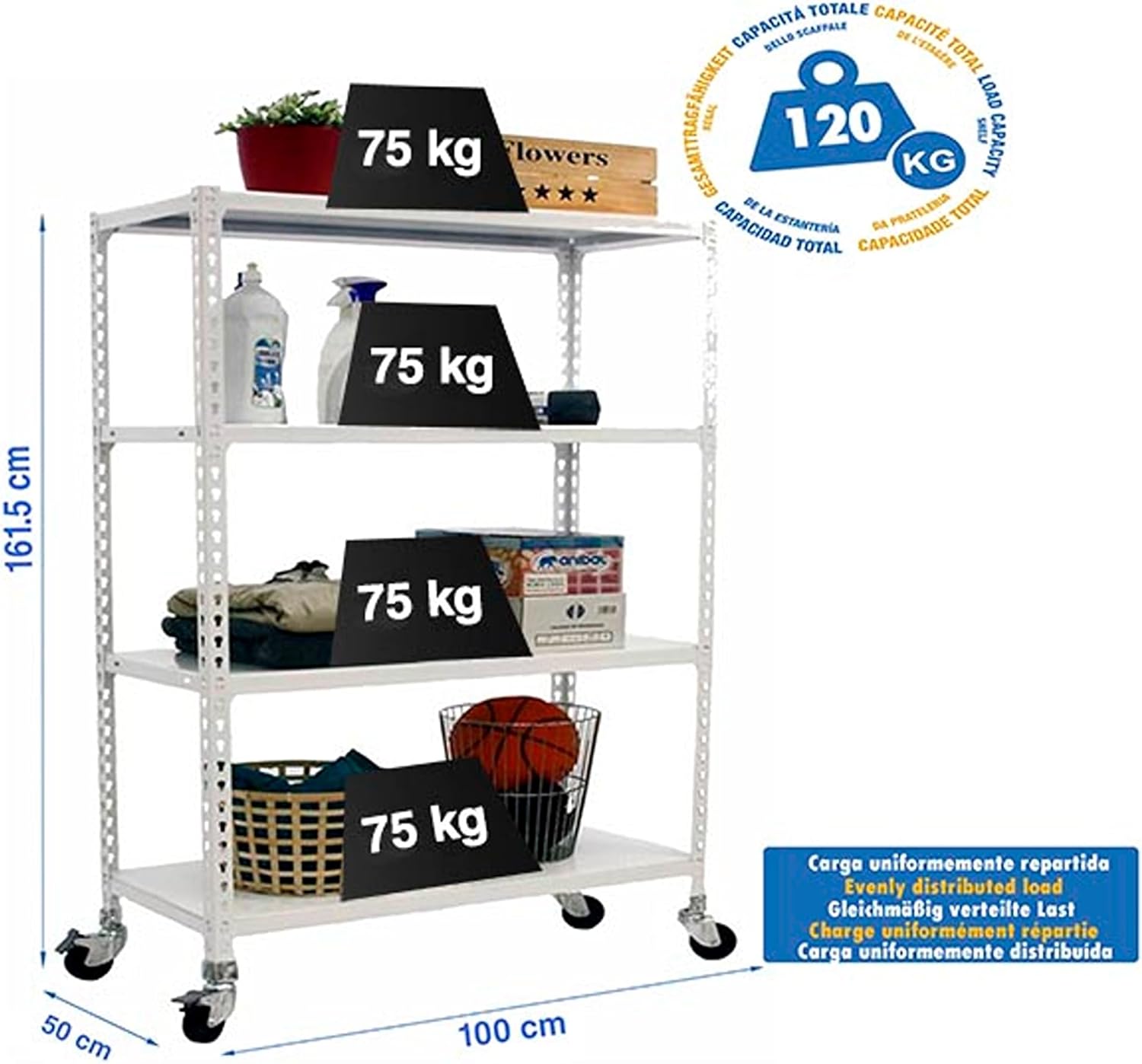 Simon Rack Scaffale Metallo Garage 4 Ripiani, Bianco - immagine 2