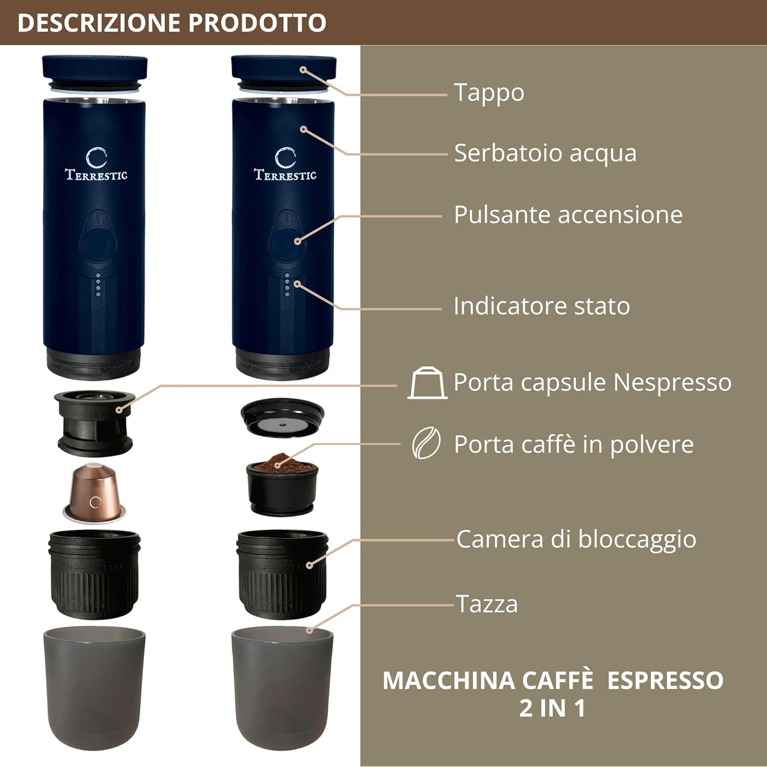 Terrestic Macchina Caffè Espresso Portatile Elettrica - immagine 3