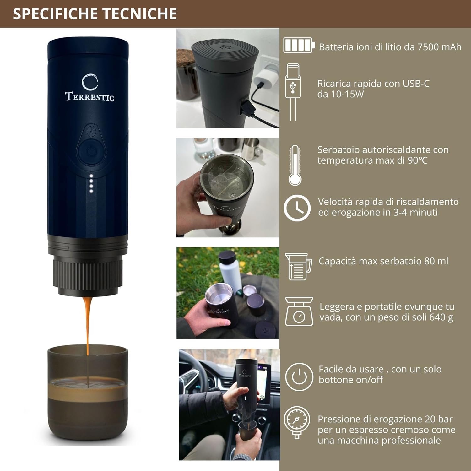 Terrestic Macchina Caffè Espresso Portatile Elettrica - immagine 4