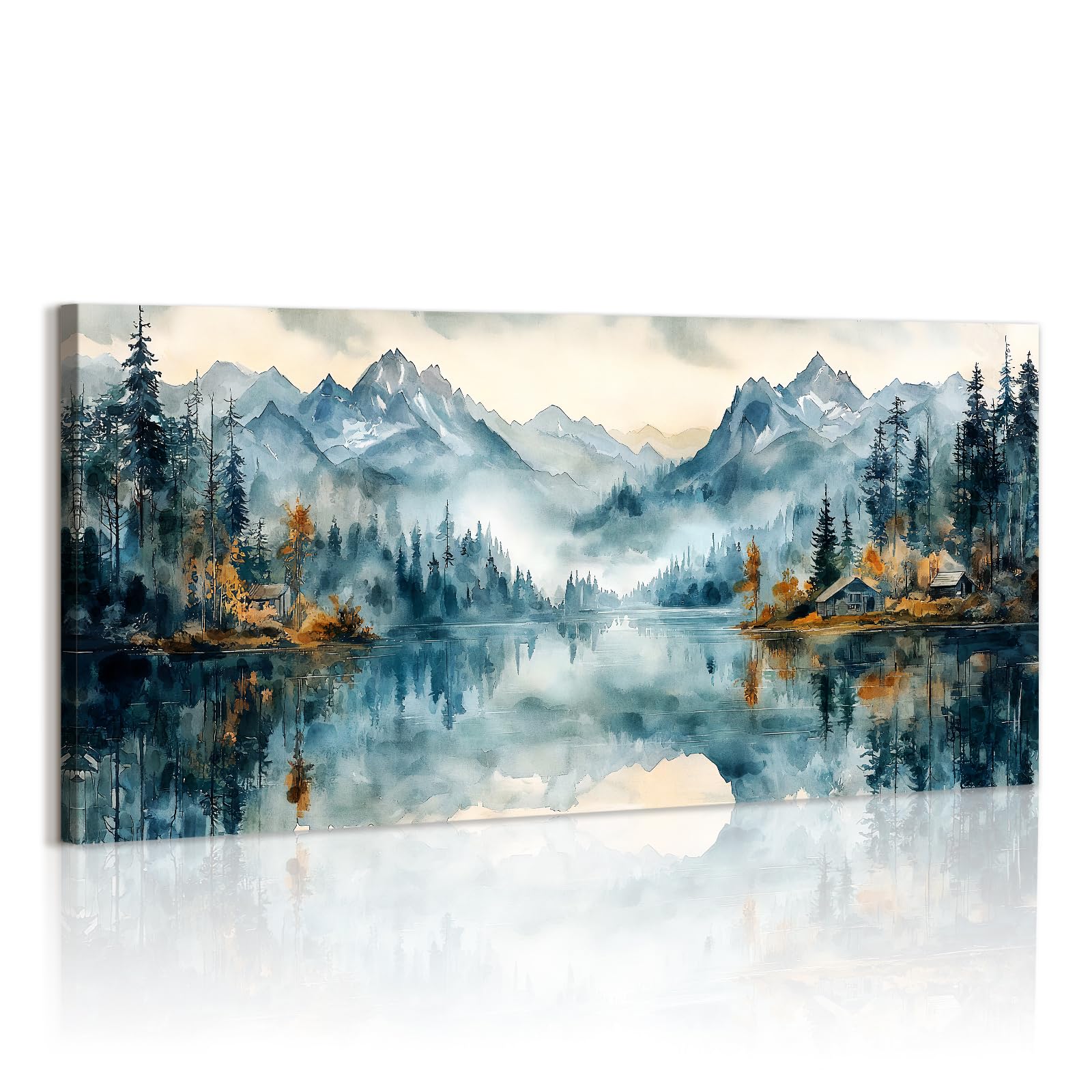 WENGTIAO Stampa su Tela Montagna Lago 120x50cm con Cornice