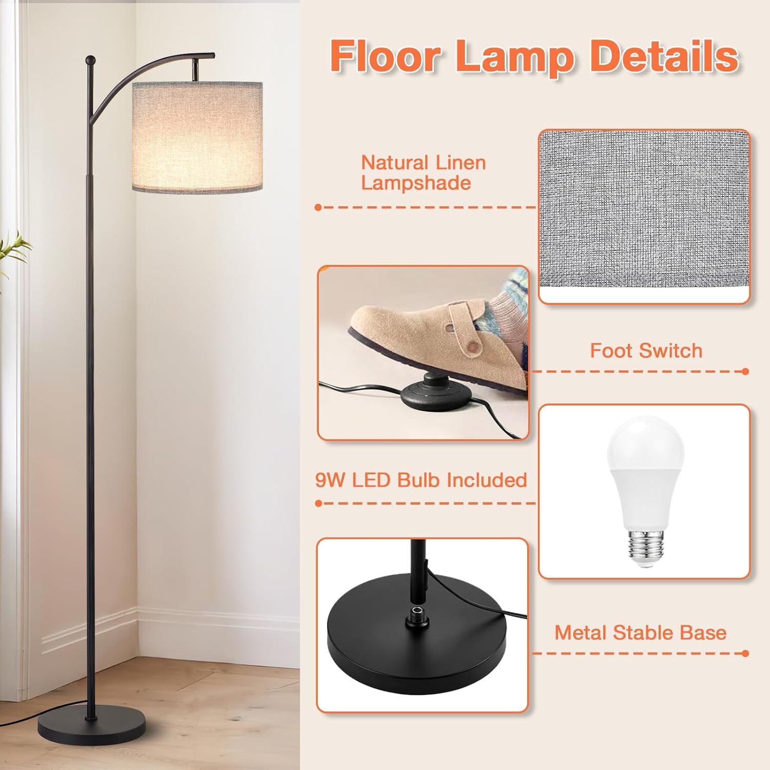 PreeOtti Lampada da Terra Moderna con 3 Temp. Colore - immagine 3