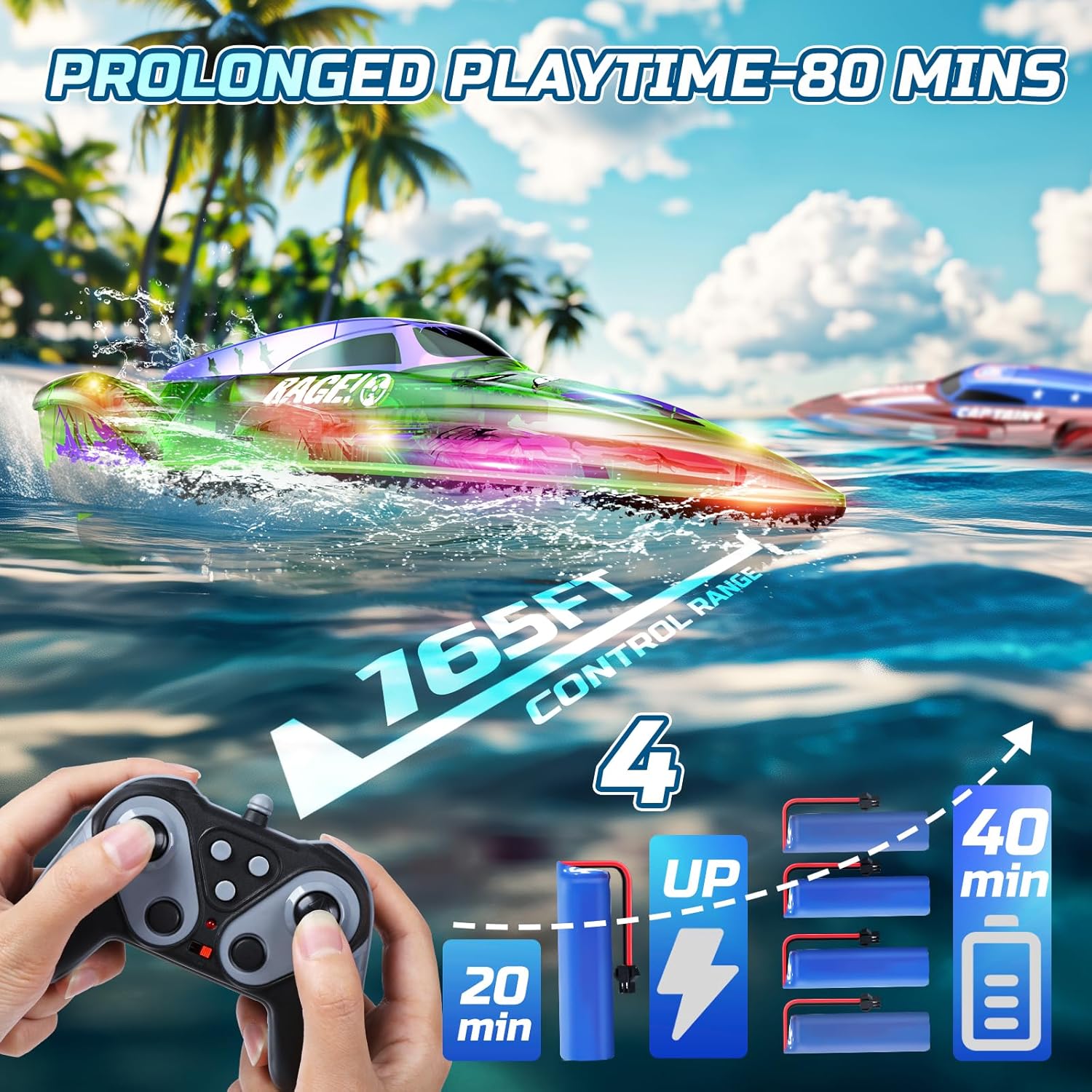 DEERC 2 Pack Barche RC da Corsa 13 pollici con LED - immagine 3