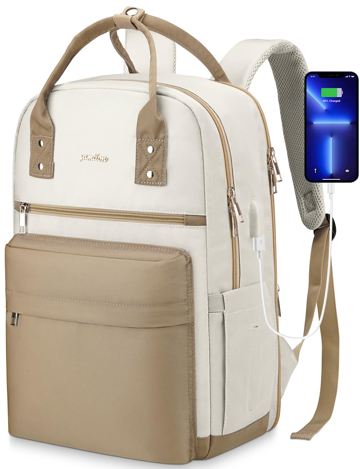 YAMTION Zaino Donna PC 17,3 Pollici con Porta USB, Beige