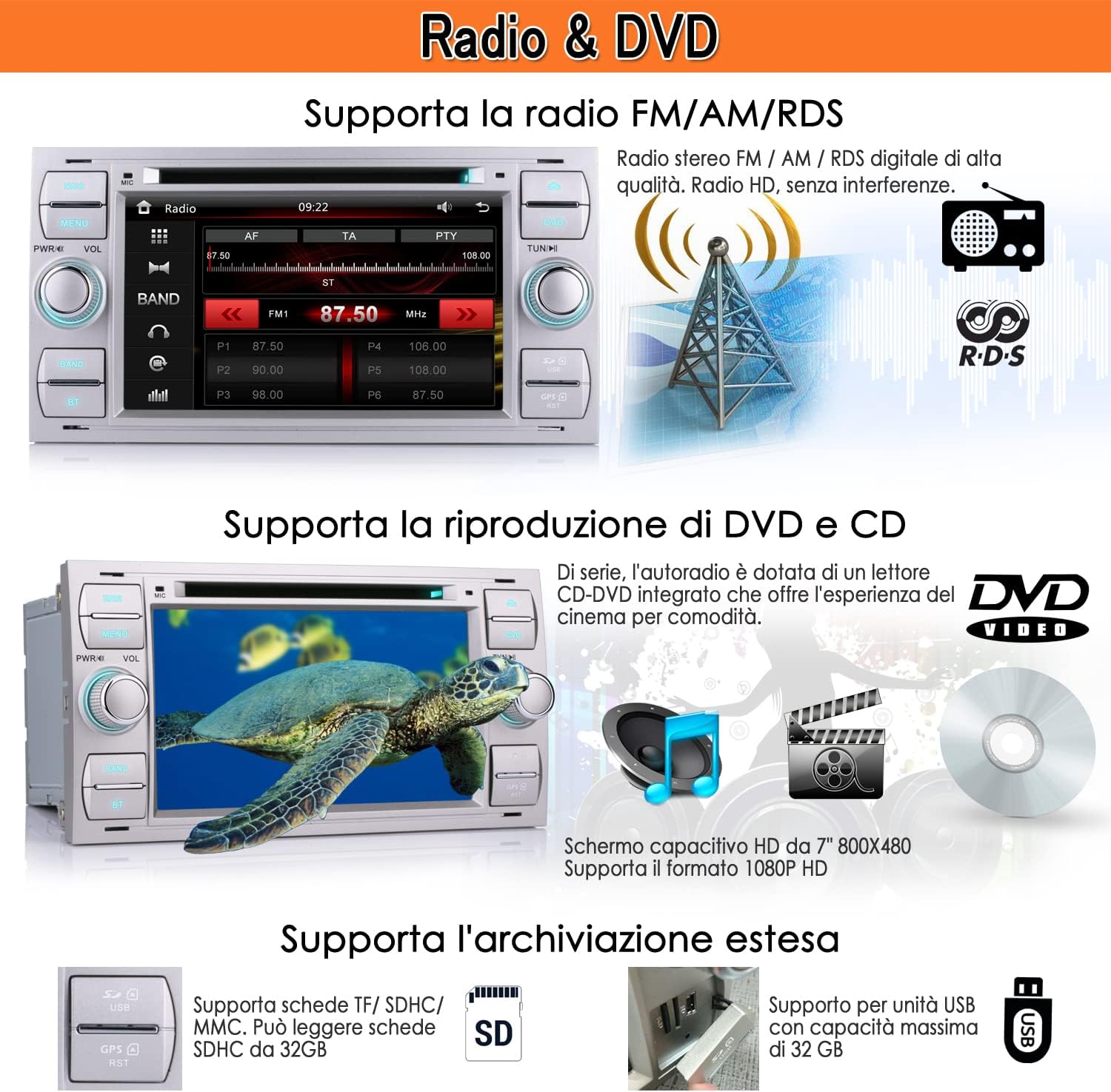 Autoradio Bluetooth 7 pollici 2 DIN GPS Navigation - immagine 6