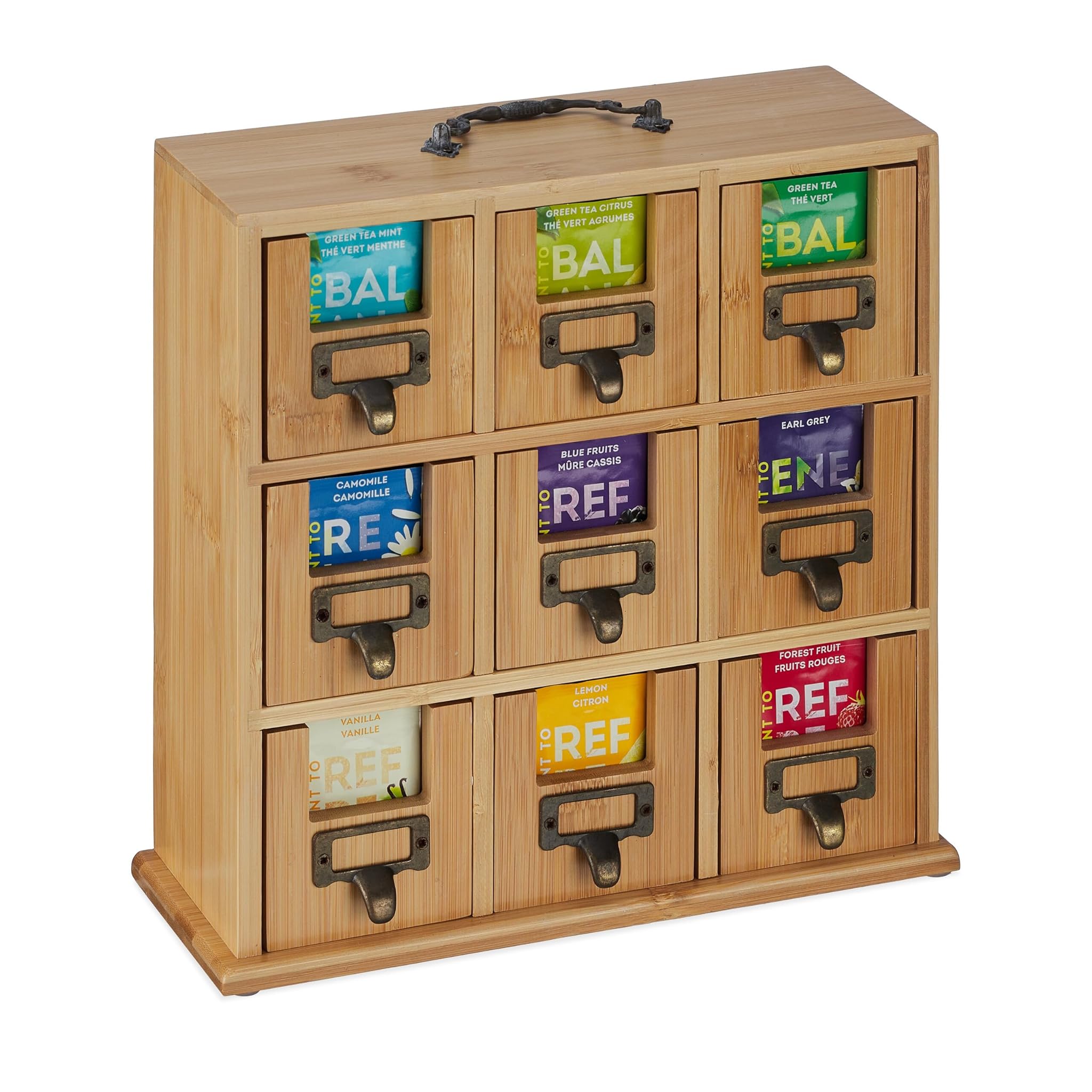 Relaxdays Scatola Porta Tè e Tisane in Bambù, Naturale