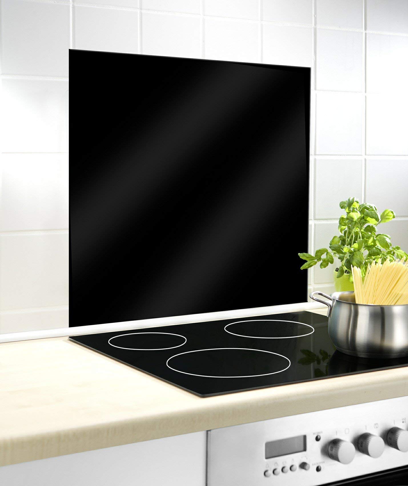 Wenko vetro rueckwand Paraspruzzi, Vetro temperato, Nero, 70 x 60 x 0,1 cm