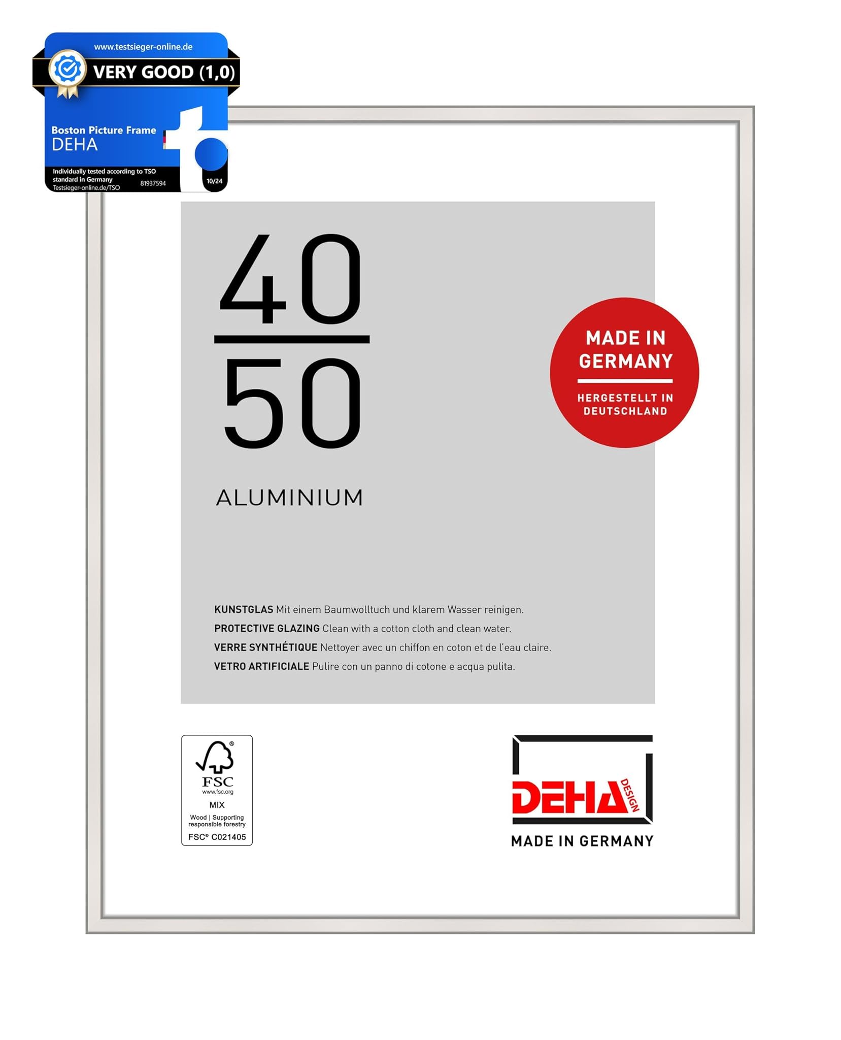 DEHA Design cornice in alluminio Boston, 40x50 cm, Argento