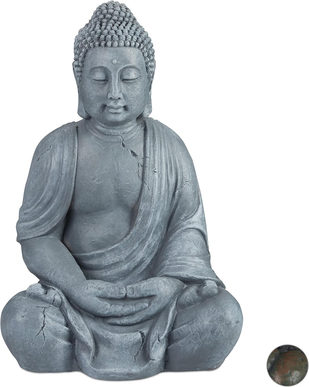 Relaxdays Statua Buddha Seduto XL 70cm, Grigio Chiaro - immagine 1