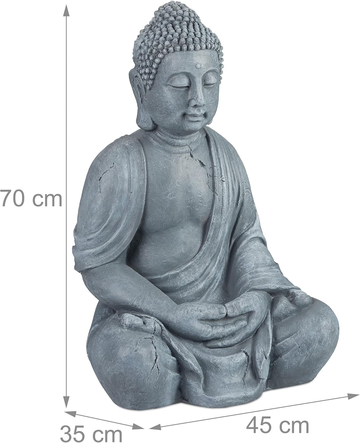 Relaxdays Statua Buddha Seduto XL 70cm, Grigio Chiaro - immagine 4