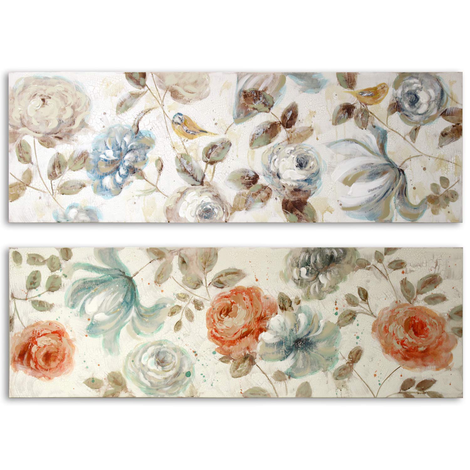 DRW Set di 2 Tele rettangolari a Olio con Fiori 50 x 150 cm, 50x150cm