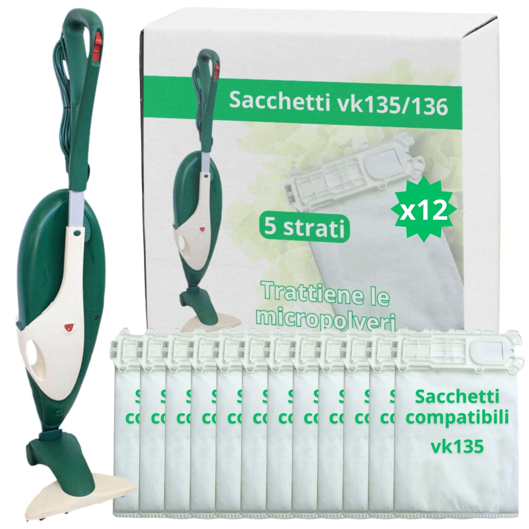 Namai - 12 Sacchetti Folletto VK135 e VK136 Compatibili