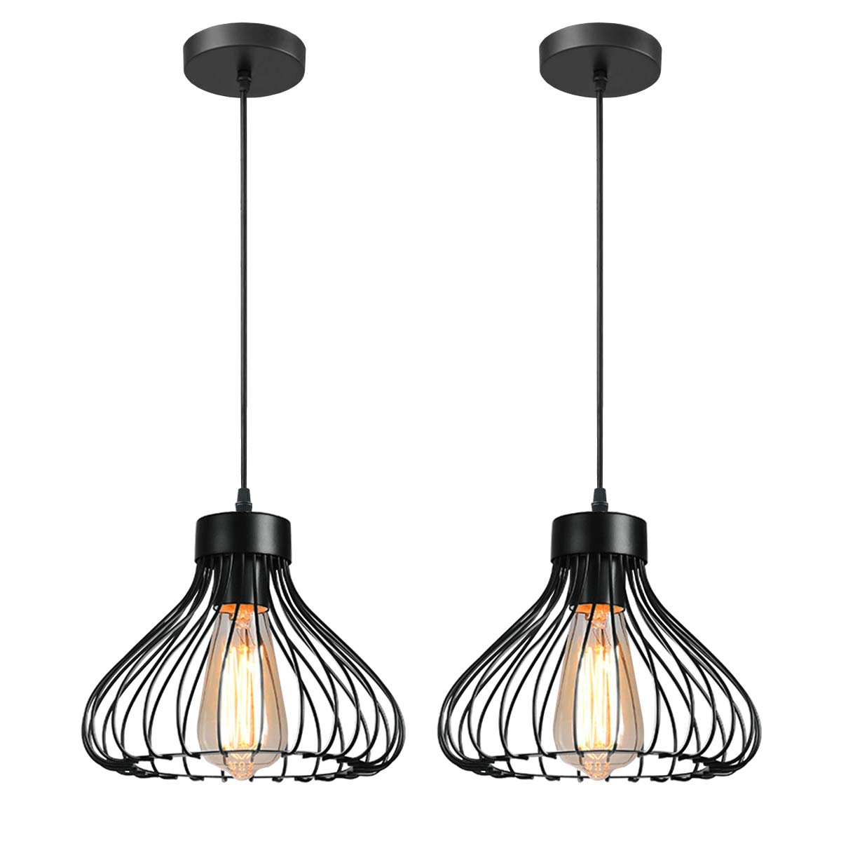 Idegu 2 Pezzi Lampadari a Sospensione Industriale 23cm, Nero