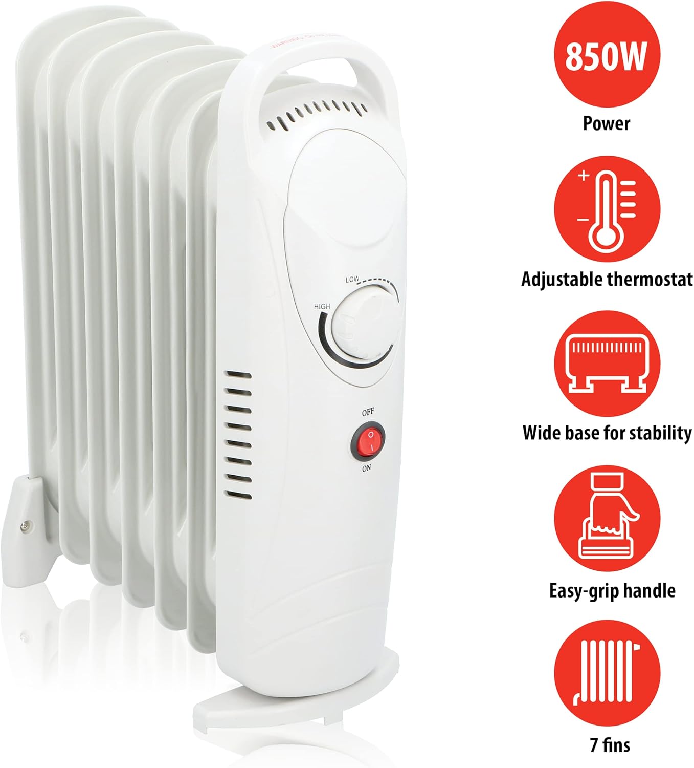 Alpina Radiatore a Olio 850W 7 Elementi, Bianco - immagine 4