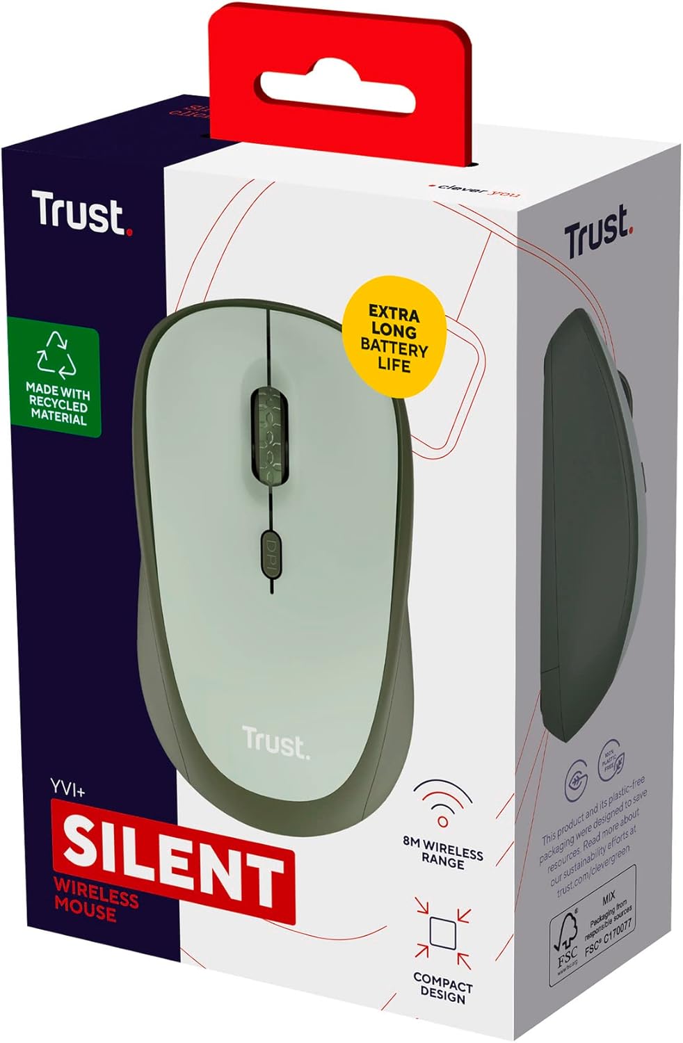 Trust Yvi+ Mouse Wireless Silenzioso, Verde - immagine 13