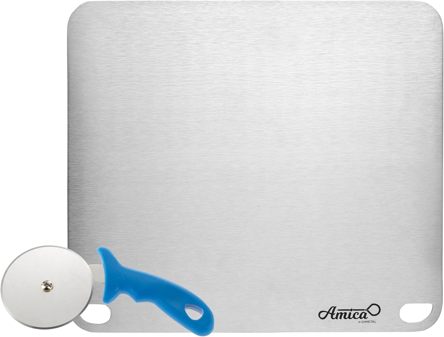 Gi.Metal Kit Piastra Acciaio Inox 40x35cm + Rotella Tagliapizza