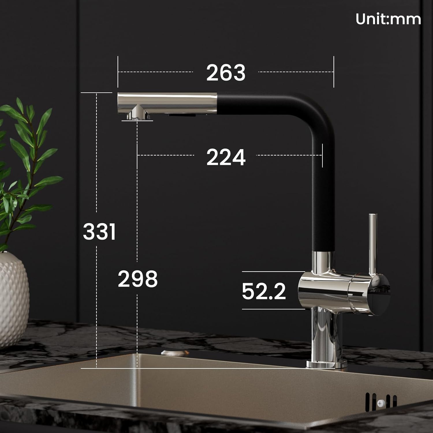 Cecipa Rubinetto Cucina Estraibile Girevole 360° - immagine 3