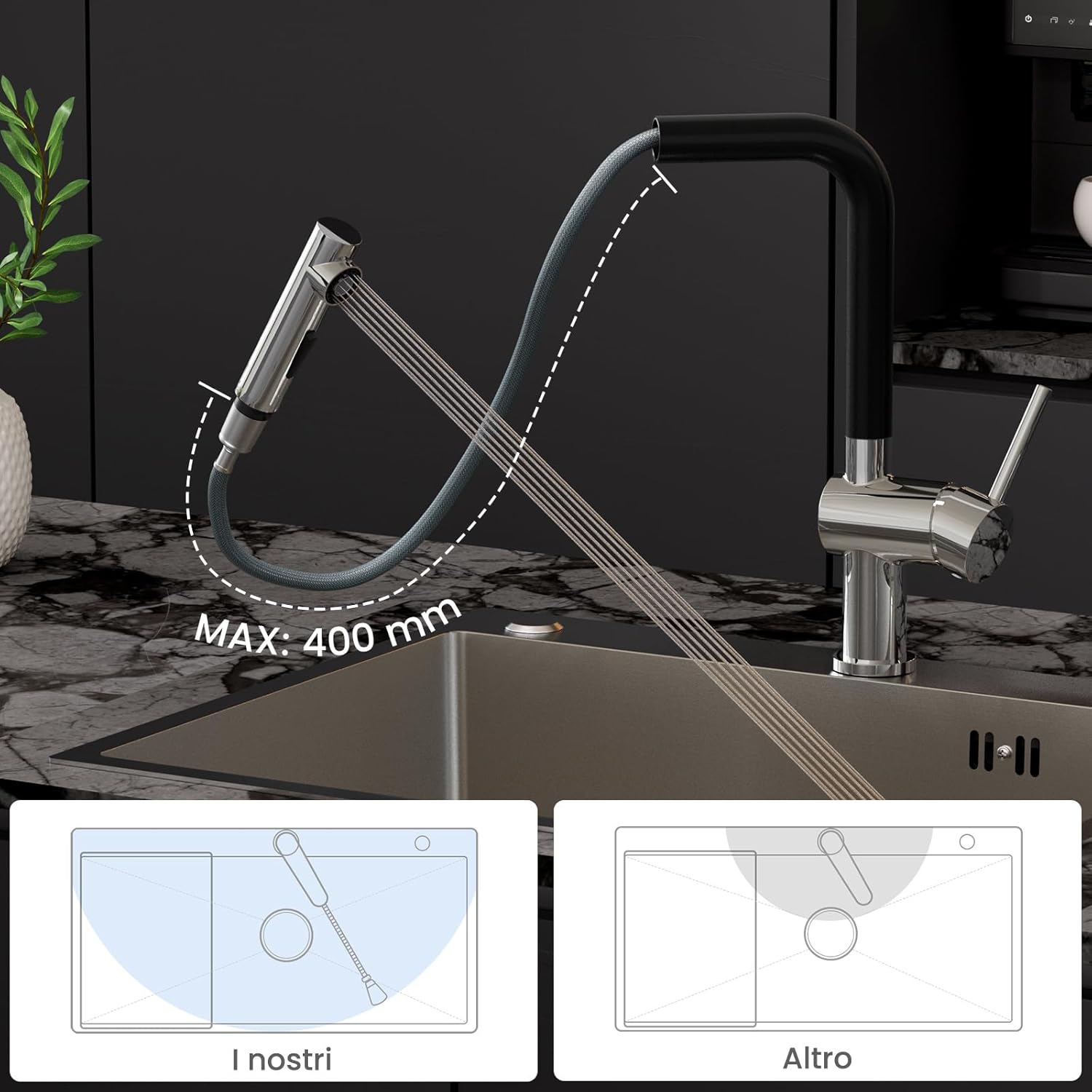 Cecipa Rubinetto Cucina Estraibile Girevole 360° - immagine 4