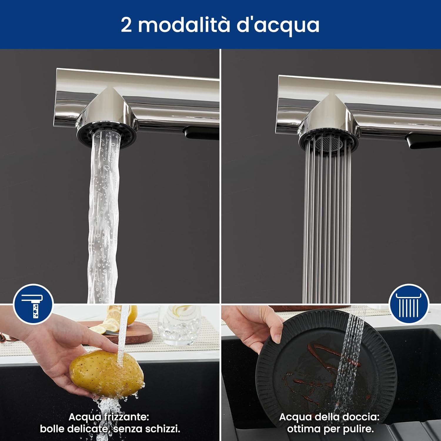 Cecipa Rubinetto Cucina Estraibile Girevole 360° - immagine 5