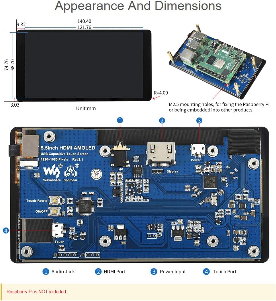 Waveshare 5.5inch HDMI AMOLED Display 1920x1080 - immagine 7