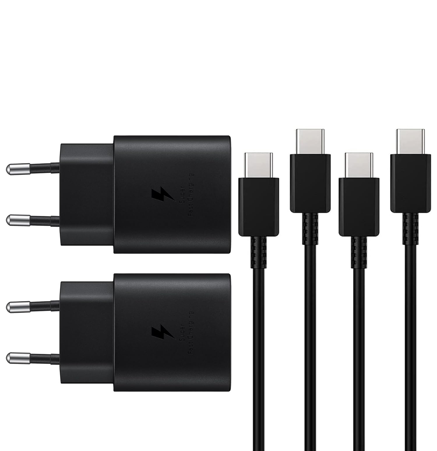 2 Pezzi Caricatore USB-C Rapido 25W con Cavo, Nero